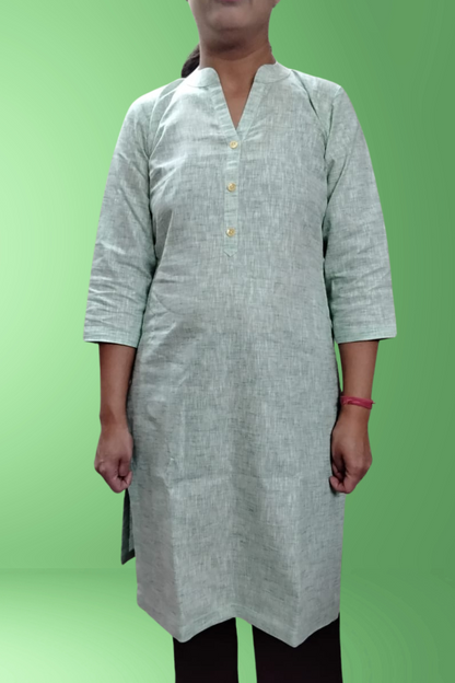 VISHIMA Cotton Linen Long Kurta (GREEN)