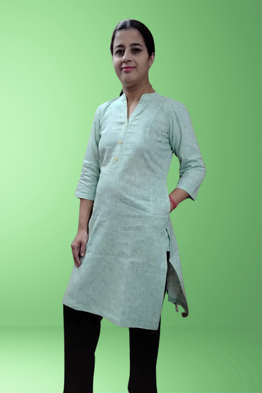 VISHIMA Cotton Linen Long Kurta (GREEN)