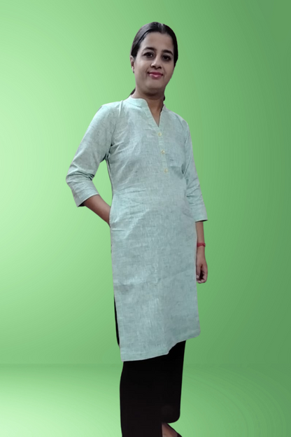 VISHIMA Cotton Linen Long Kurta (GREEN)