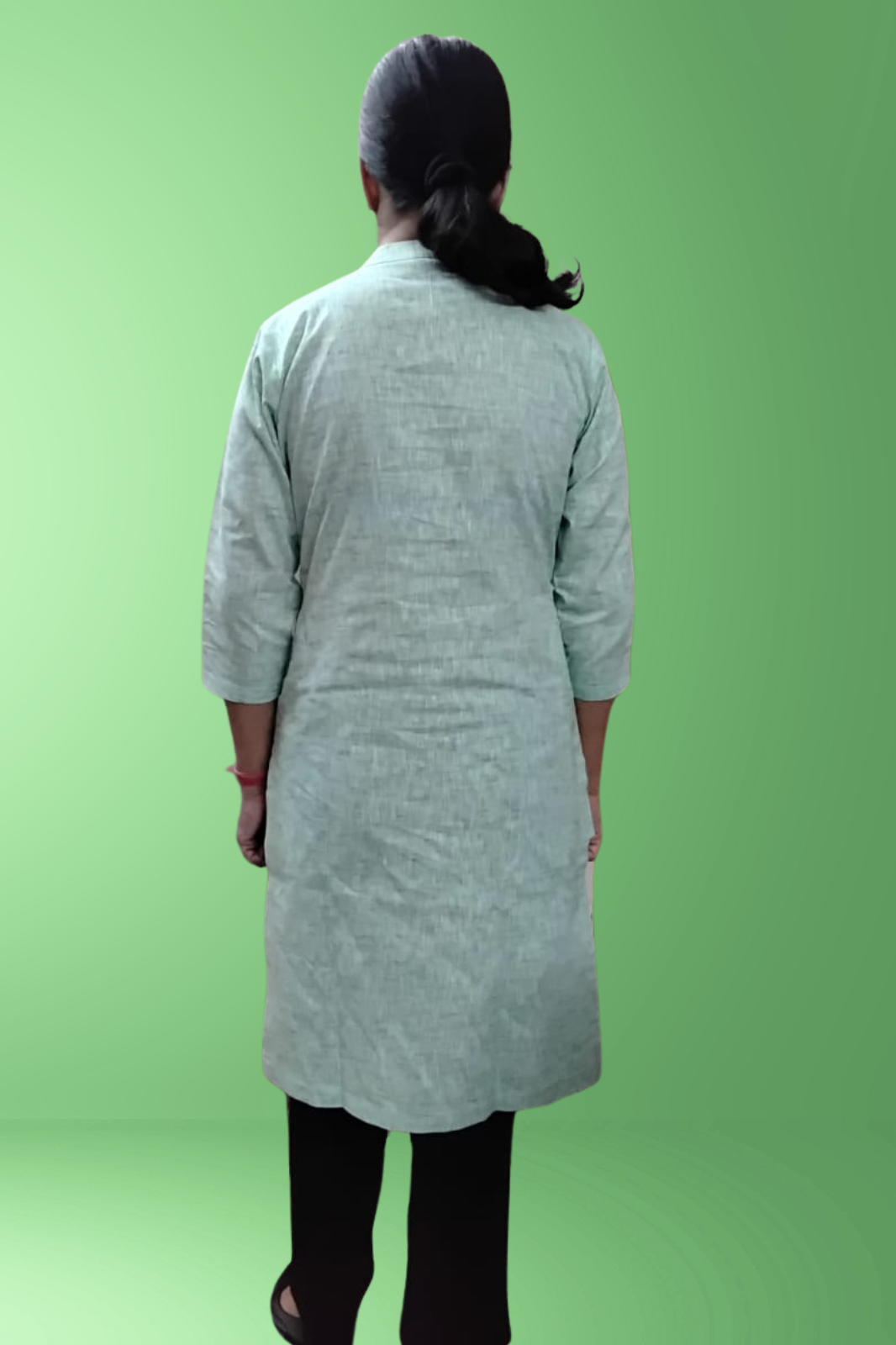 VISHIMA Cotton Linen Long Kurta (GREEN)