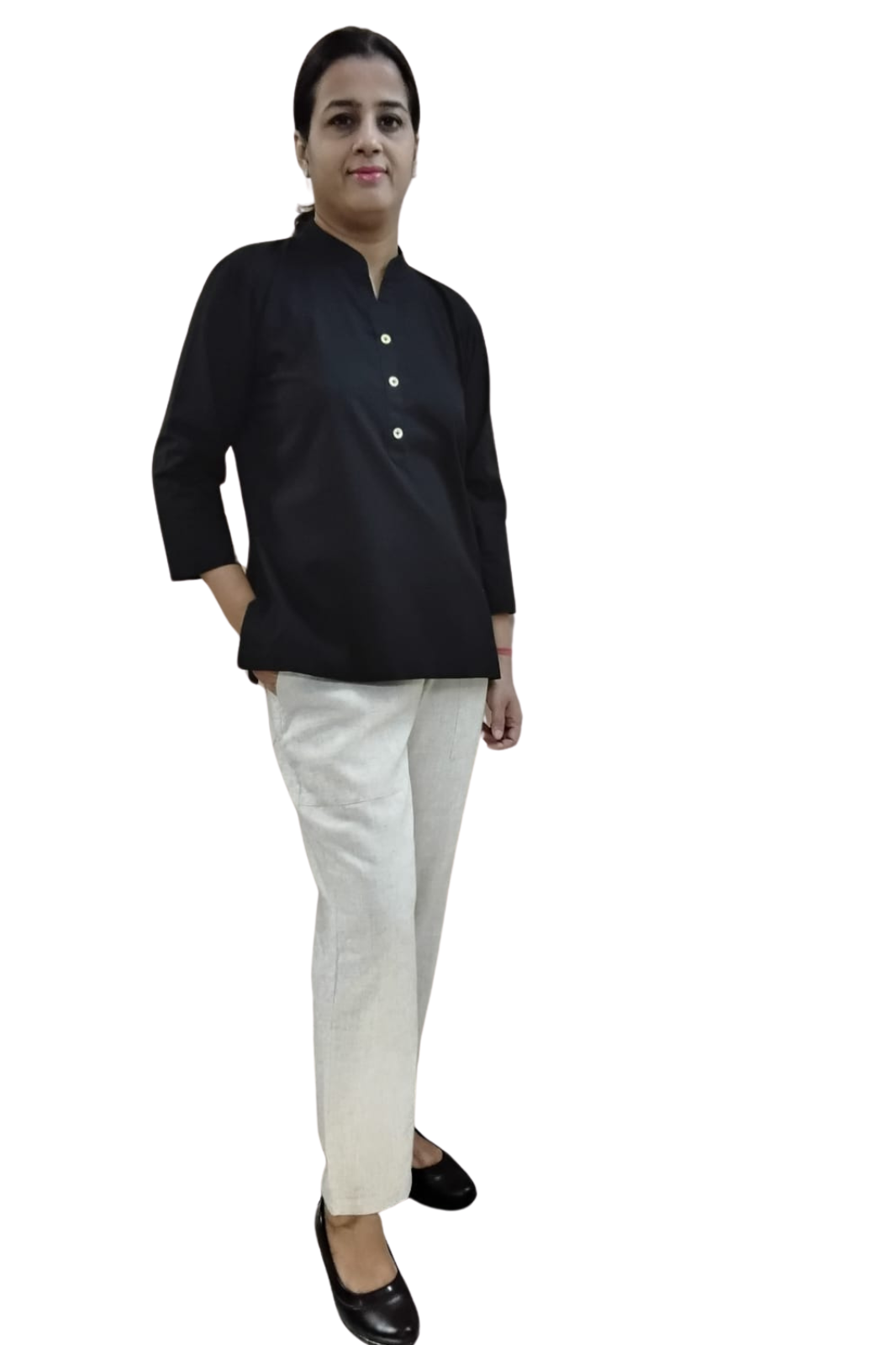 VISHIMA Cotton Linen Short Kurta (Black)