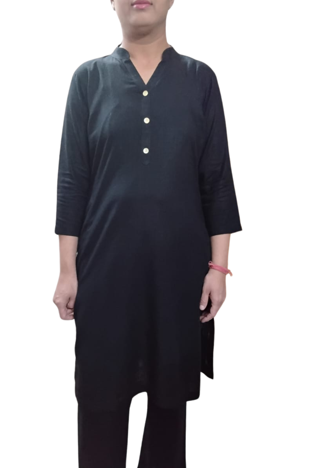 VISHIMA Cotton Linen Long Kurta (Black)