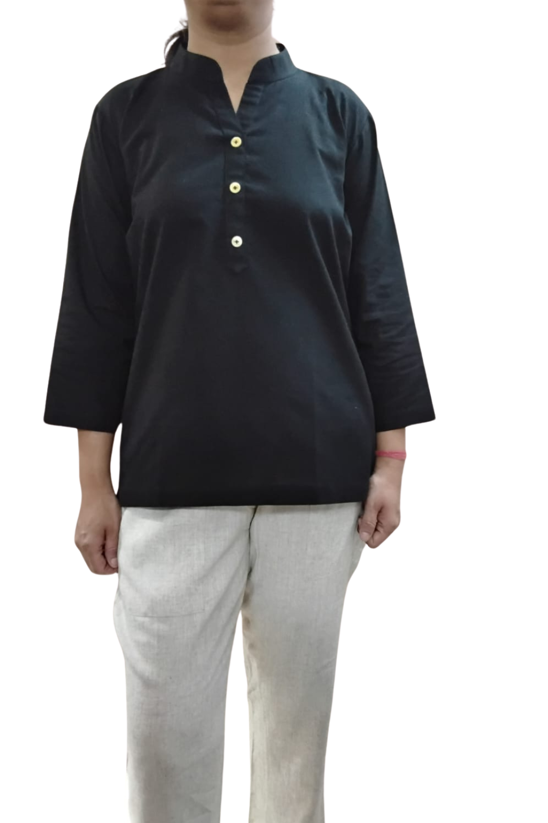 VISHIMA Cotton Linen Short Kurta (Black)