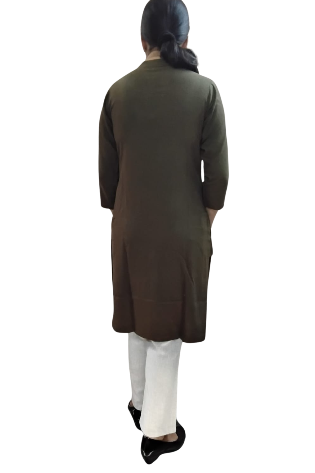 VISHIMA Cotton Linen Long Kurta (Olive Green)