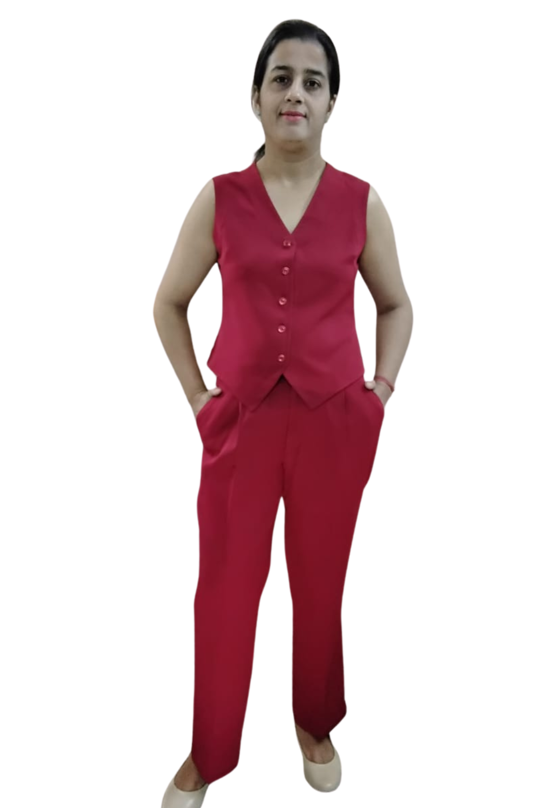 VISHIMA Waistcoat And Trousers Co-ord Set - RED