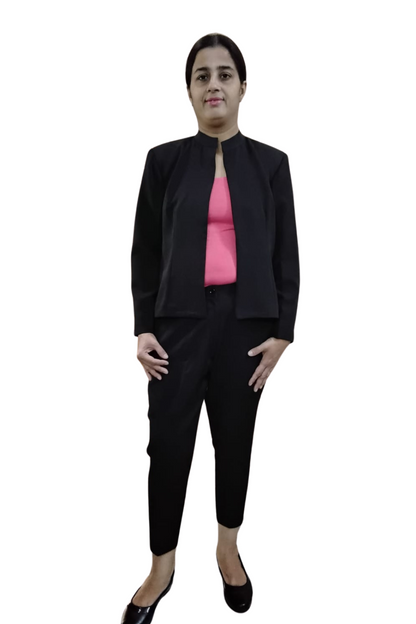 VISHIMA Mandarin Collar Short Blazer with Trouser - Black Co-ord Set