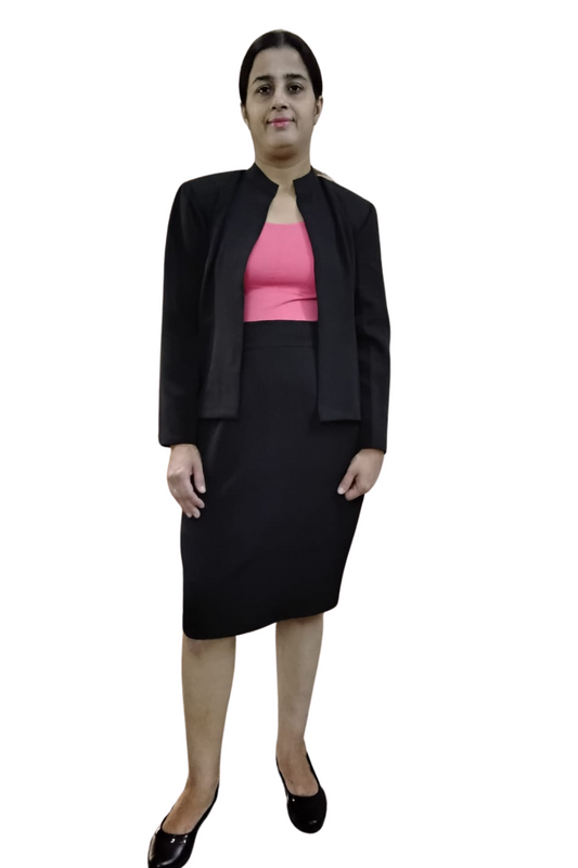 VISHIMA Mandarin Collar Short Blazer with Pencil Skirt - Black Co-ord Set