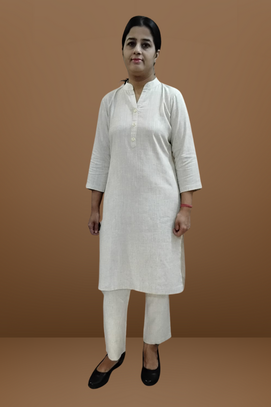 VISHIMA Cotton Linen Long Kurta and Trouser Co-ord Set 