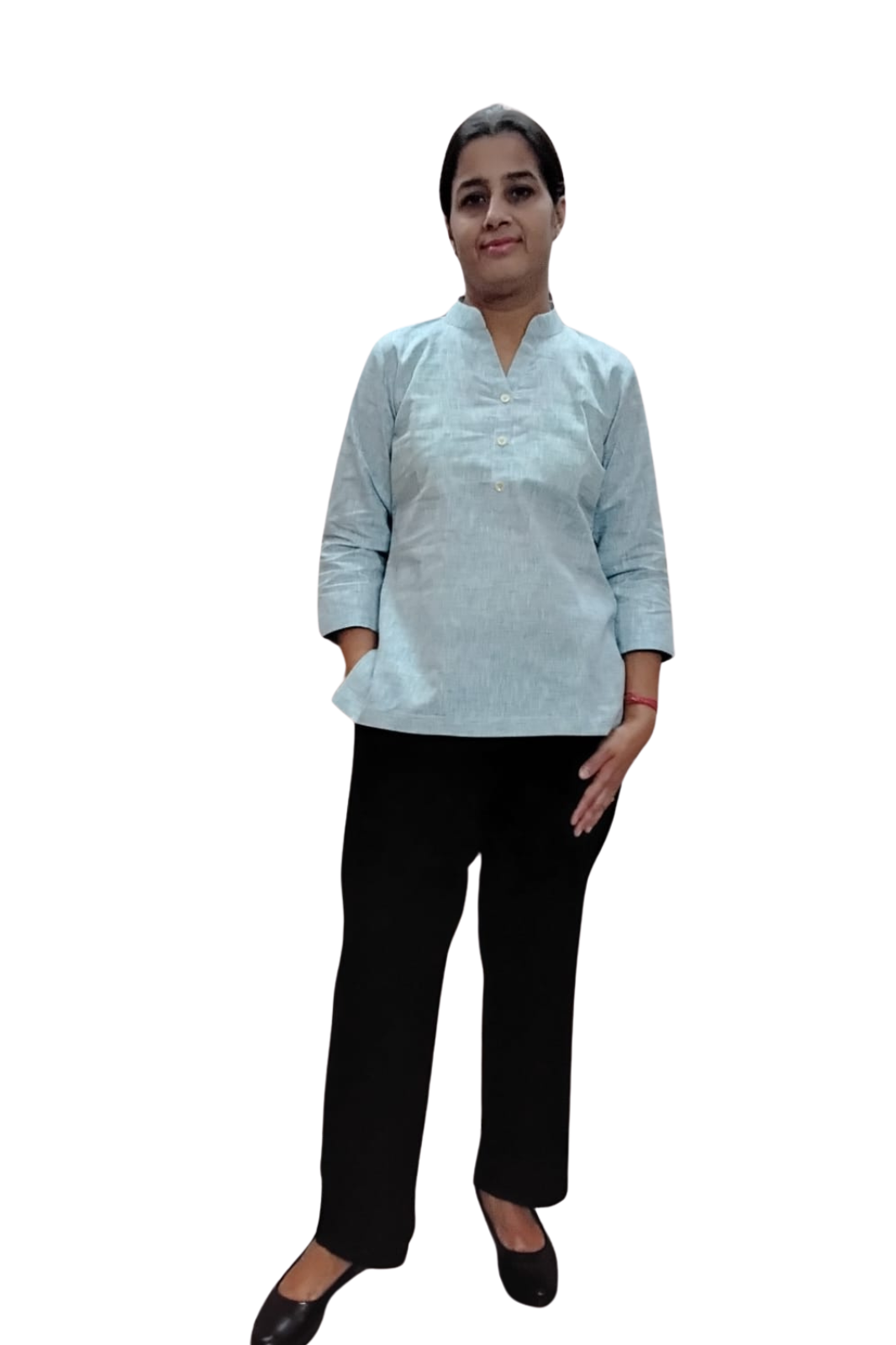 VISHIMA Cotton Linen Short Kurta (Blue) and Trouser (Black) Set