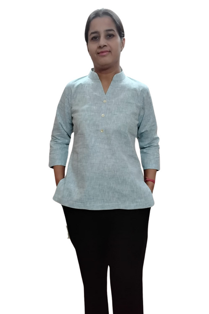 VISHIMA Cotton Linen Short Kurta (Blue)