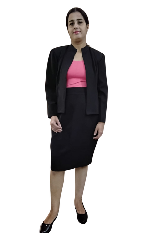 VISHIMA Mandarin Collar Short Blazer with Pencil Skirt - Black Co-ord Set