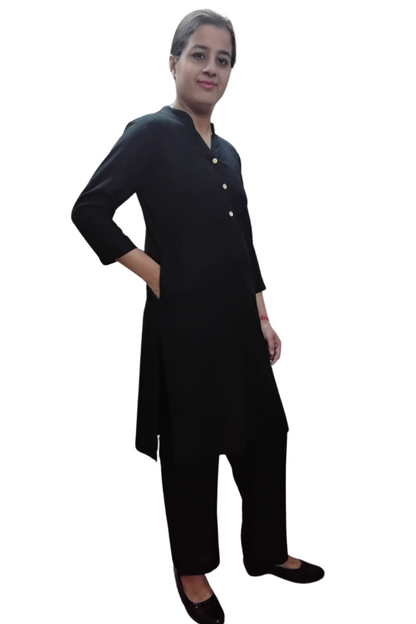 VISHIMA Cotton Linen Long Kurta (Black)