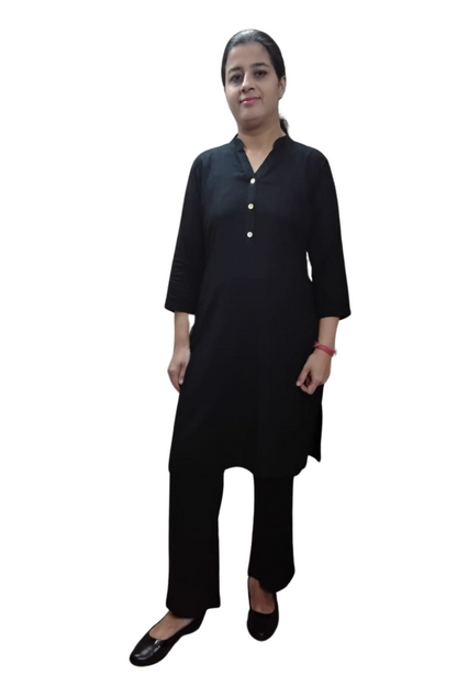 VISHIMA Cotton Linen Long Kurta (Black)