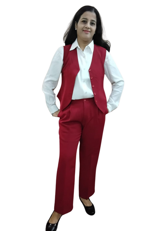 VISHIMA Women's Cotton Linen 3-piece Waist Coat, Trouser and Shirt