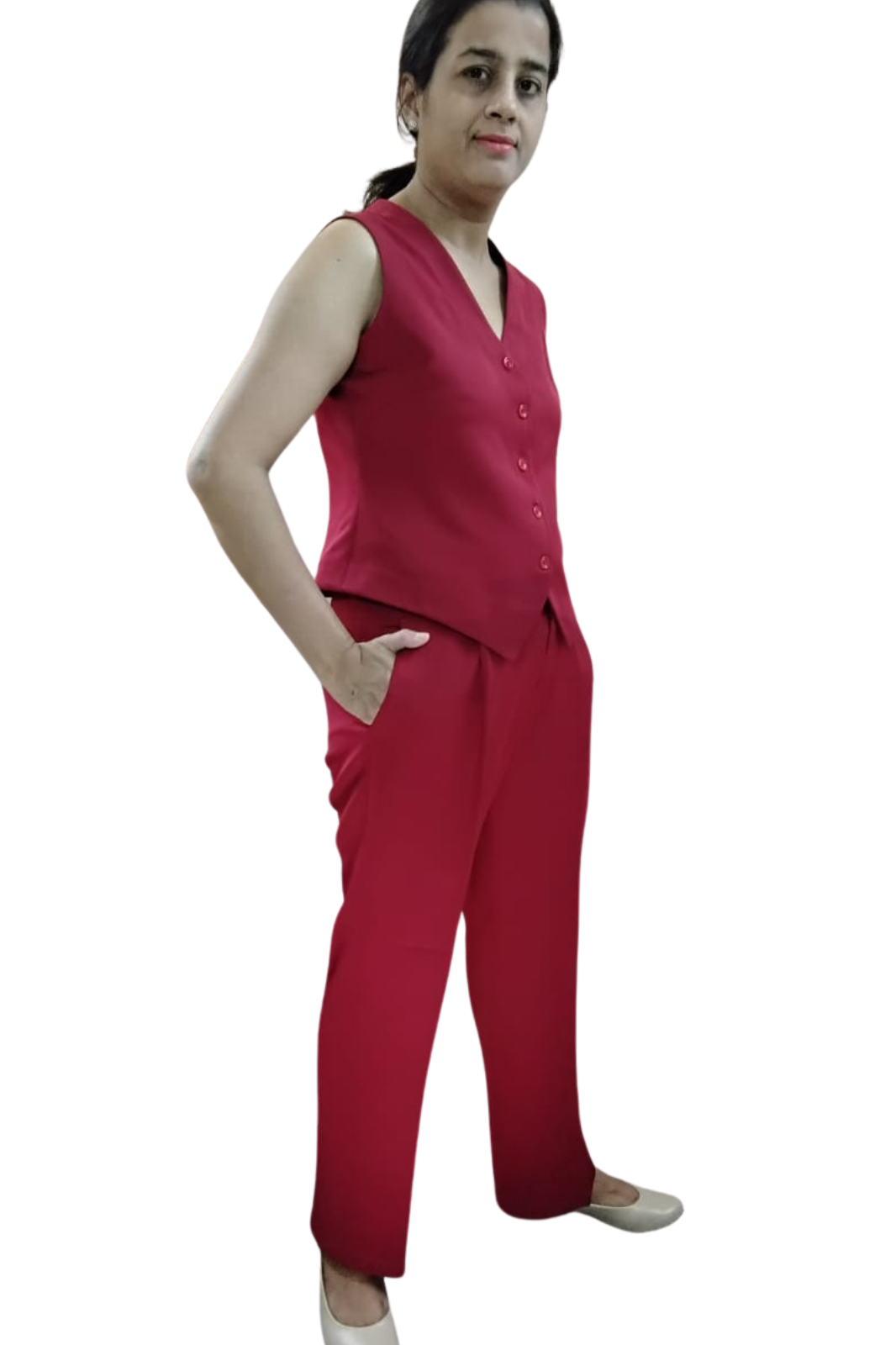 VISHIMA Waistcoat And Trousers Co-ord Set - RED