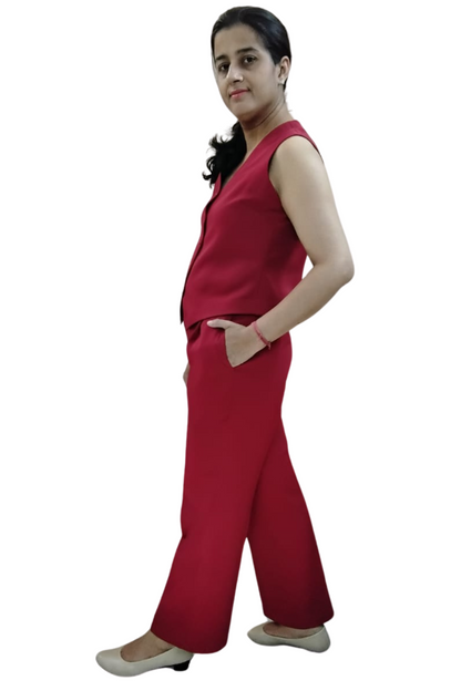 VISHIMA Waistcoat And Trousers Co-ord Set - RED