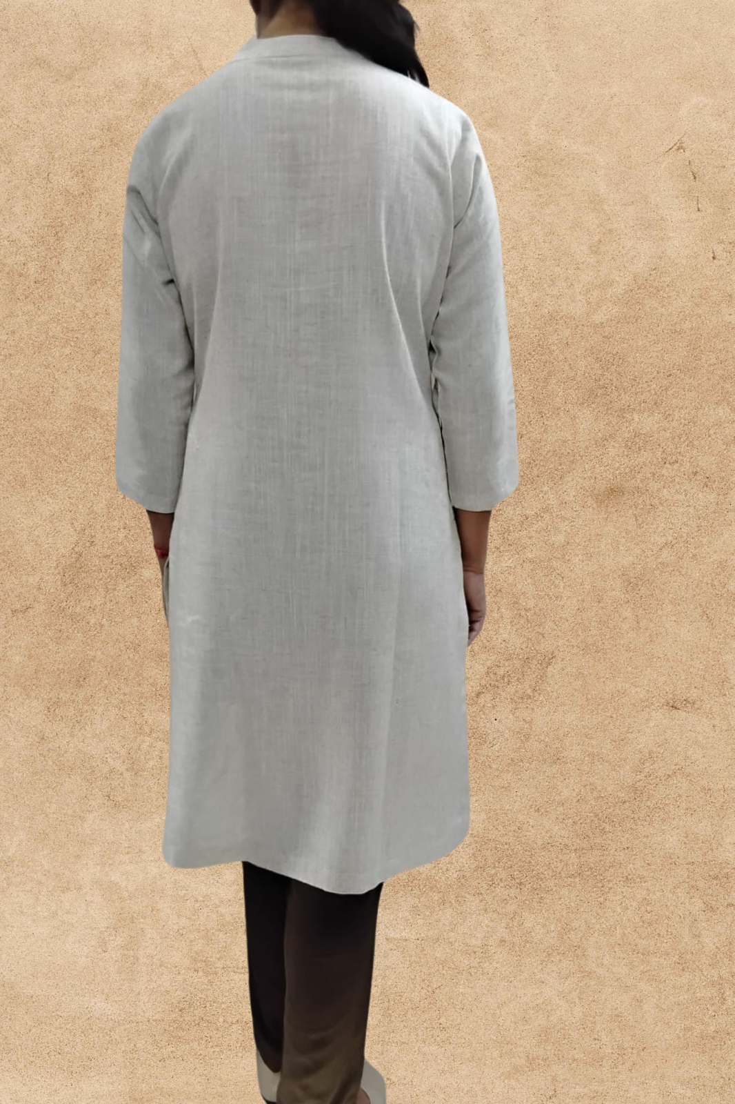 VISHIMA Pair of Cotton Linen Long Kurta (ECRU) and Trouser (Olive Green)