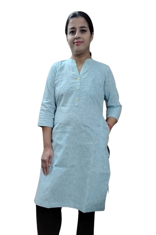 VISHIMA Cotton Linen Long Kurta (BLUE)