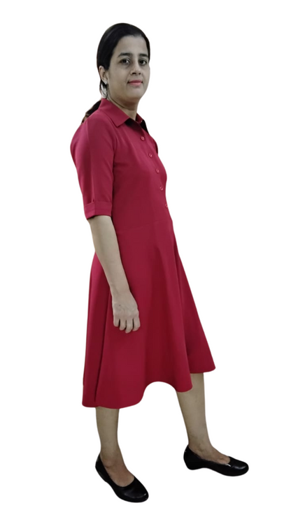 VISHIMA Fit and Flared Midi Dress - Maroon